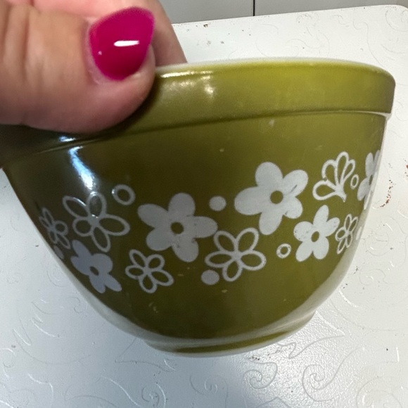PYREX 401 (1.5 pint) green white Spring Blossom Crazy Daisy - Picture 5 of 15